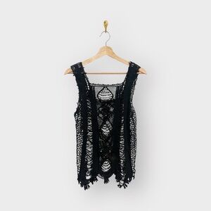 Black Crotchet Style Overlay Beach Top (Sz S/M)
